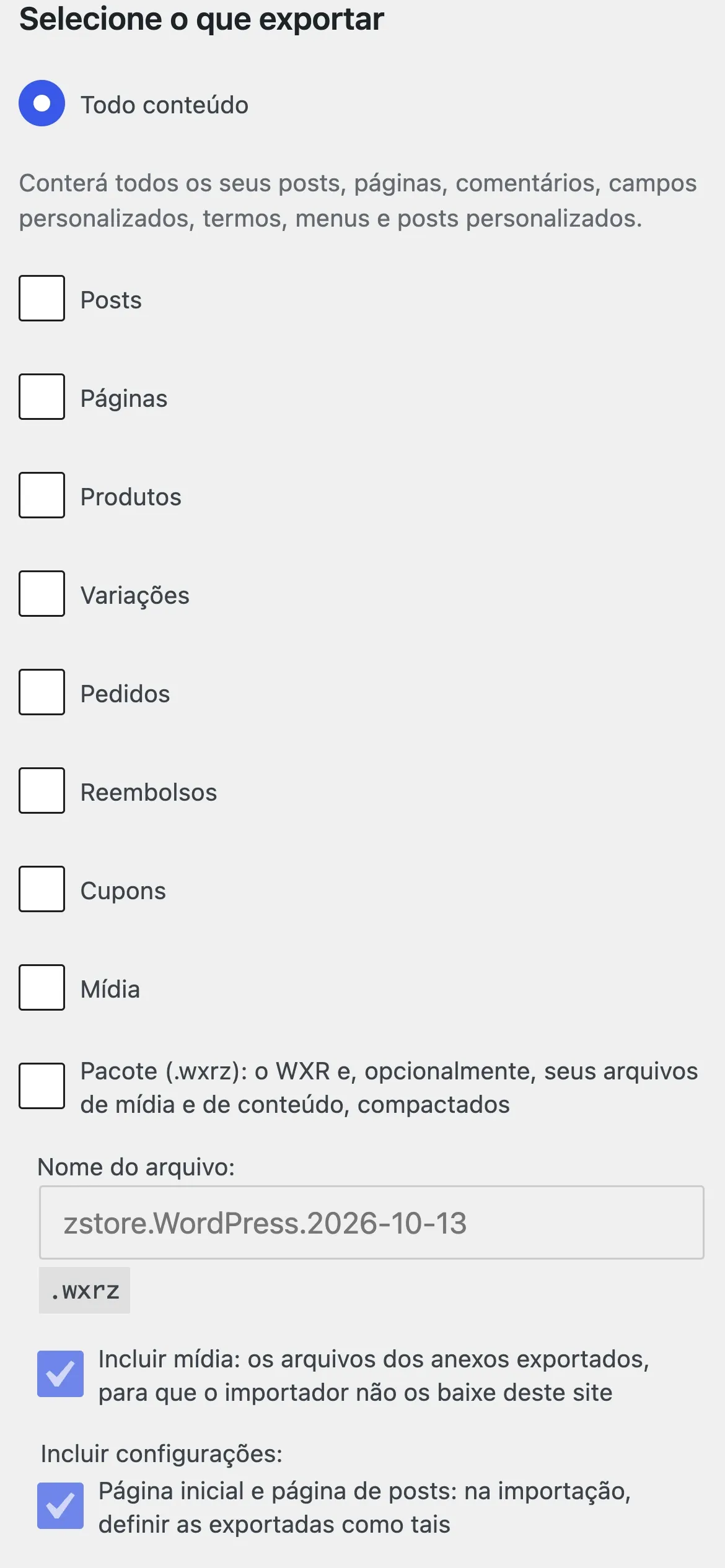 A tela clássica no celular: opções do pacote com linhas de 40px.