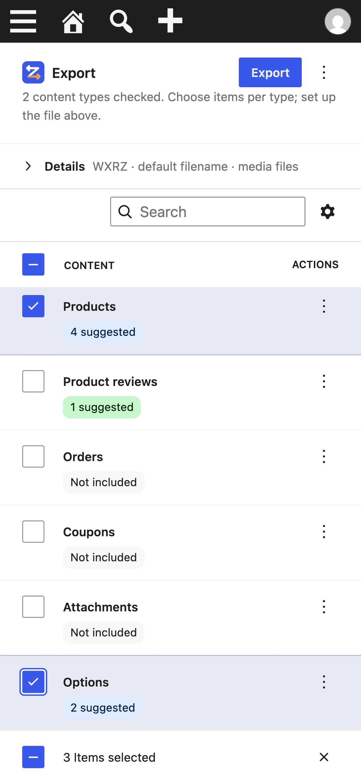 The new Export screen on a phone.