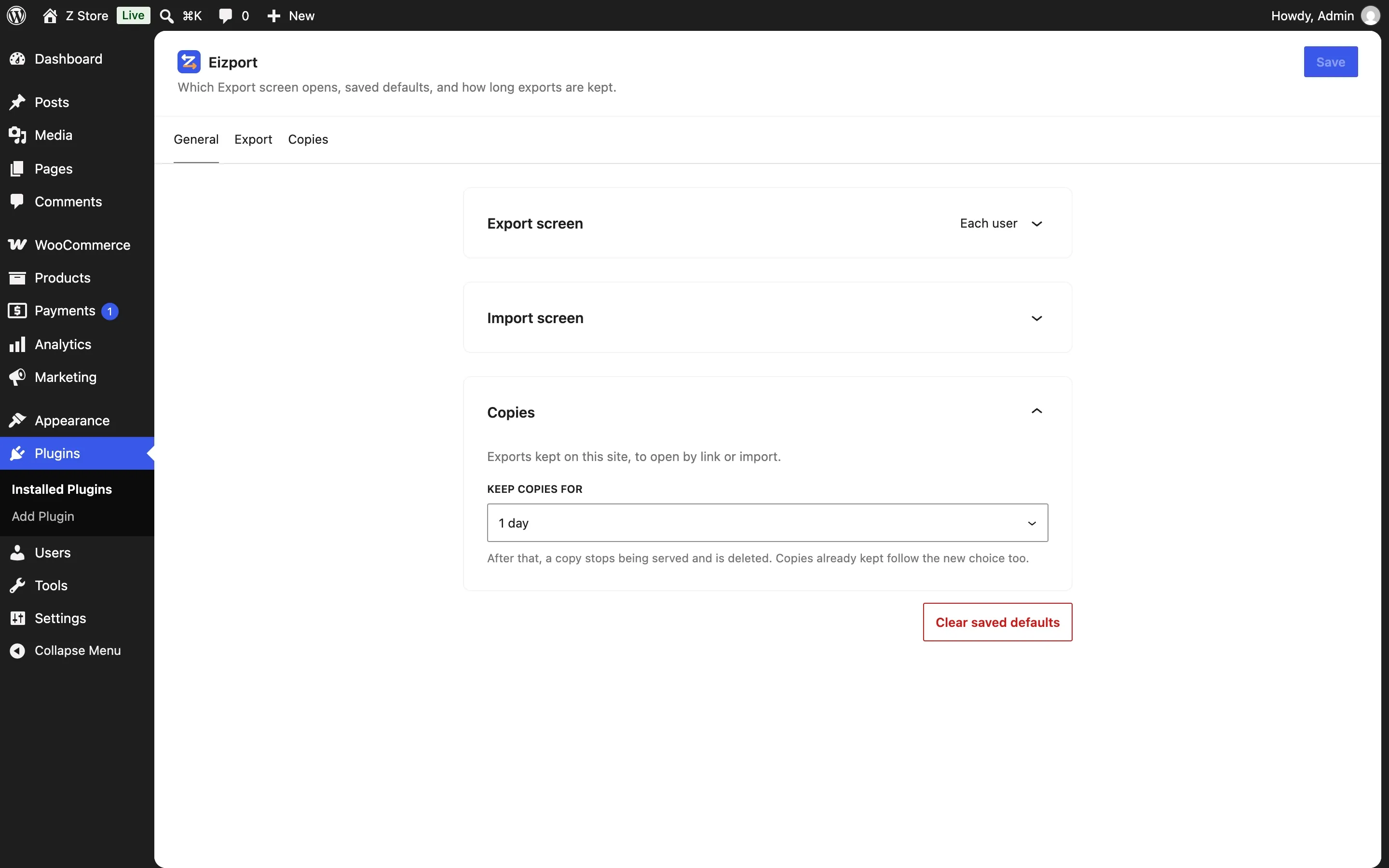 The plugin’s Settings → General.